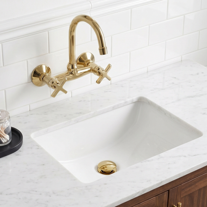 Unlacquered Brass Wall-Mount Bathroom Faucet with Cross handles