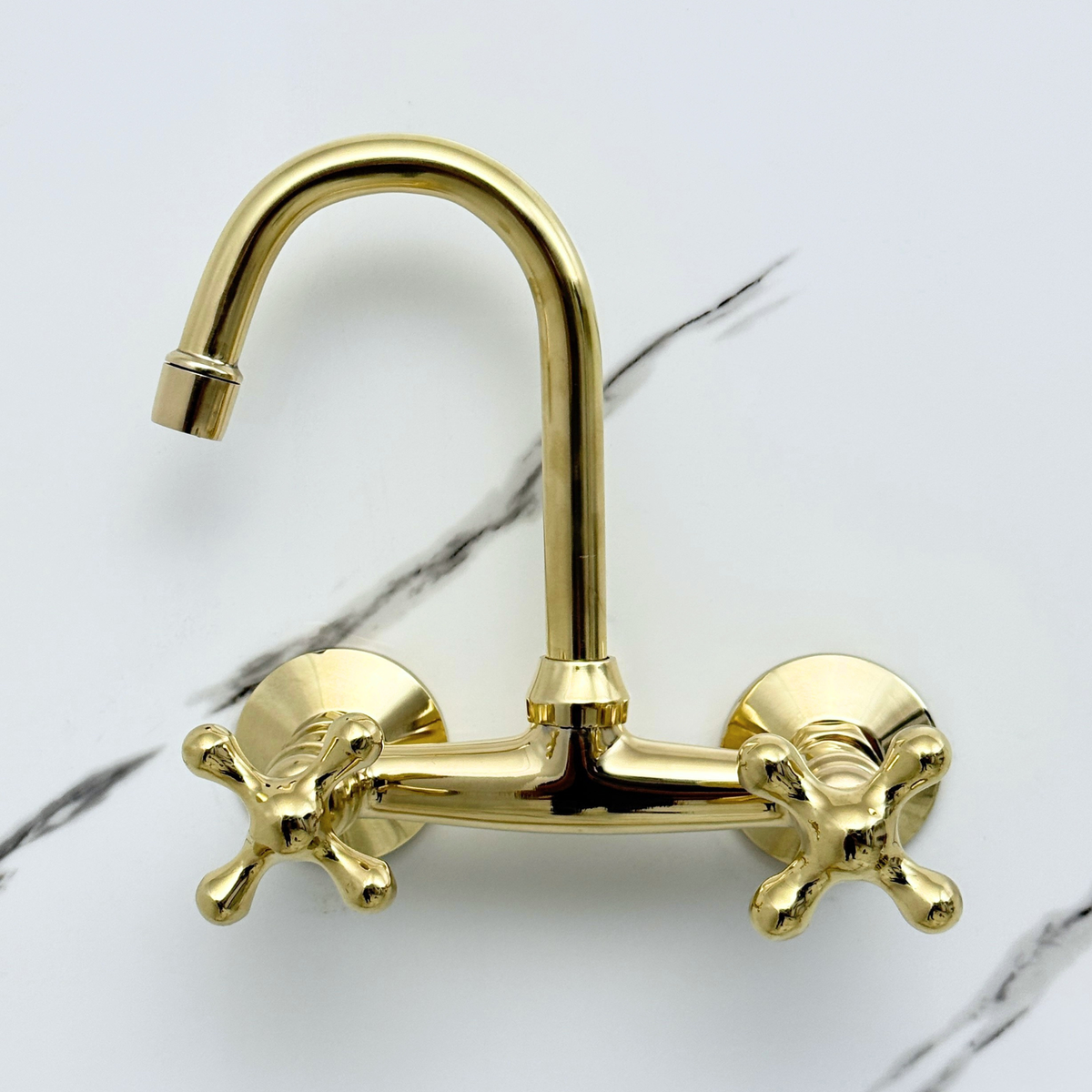 Unlacquered Brass Wall-Mount Bathroom Faucet with Cross handles