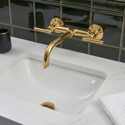 Unlacquered Brass Wall-Mount Bathroom Faucet with Lever handles