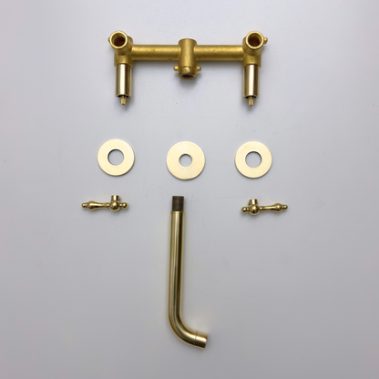 Unlacquered Brass Wall-Mount Faucet with Lever handles, Push-Up Drain & P-trap