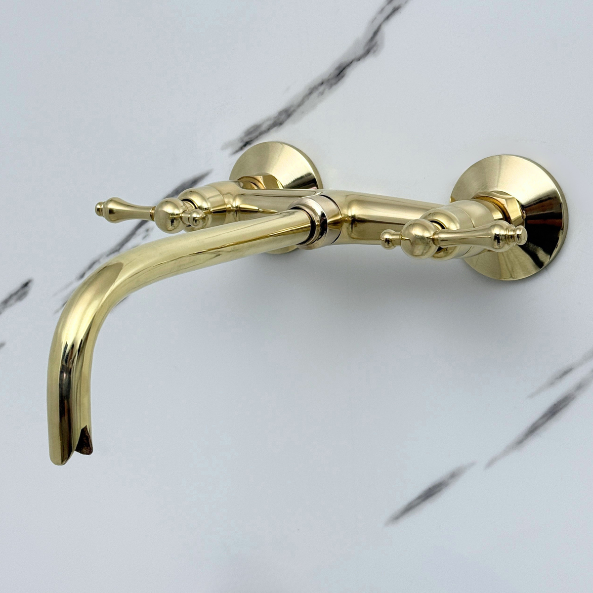 Unlacquered Brass Wall-Mount Bathroom Faucet with Lever handles