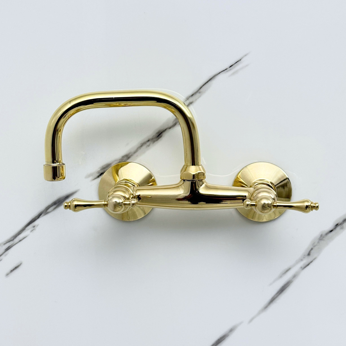 Unlacquered Brass Wall-Mount Bathroom Faucet with Lever handles