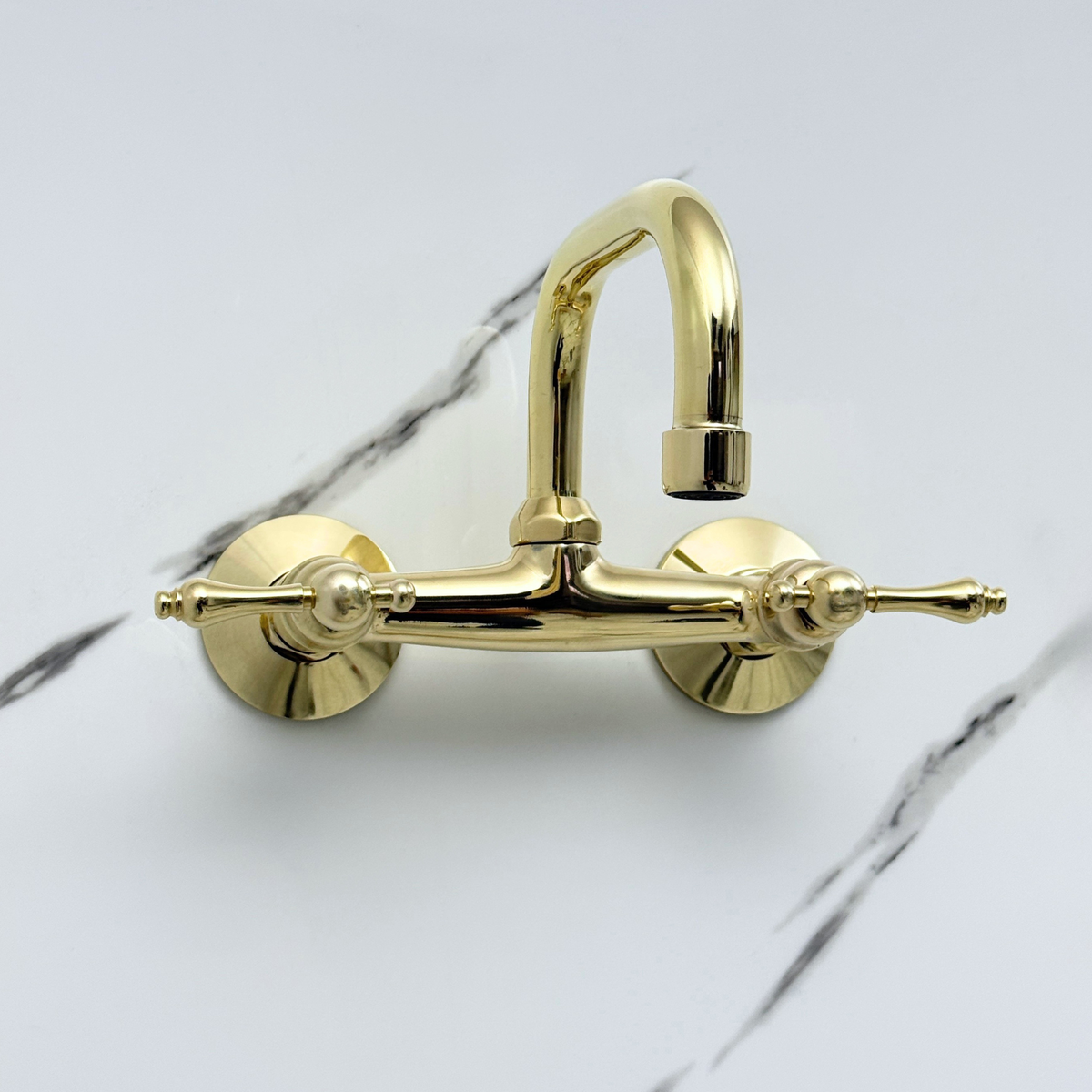 Unlacquered Brass Wall-Mount Bathroom Faucet with Lever handles
