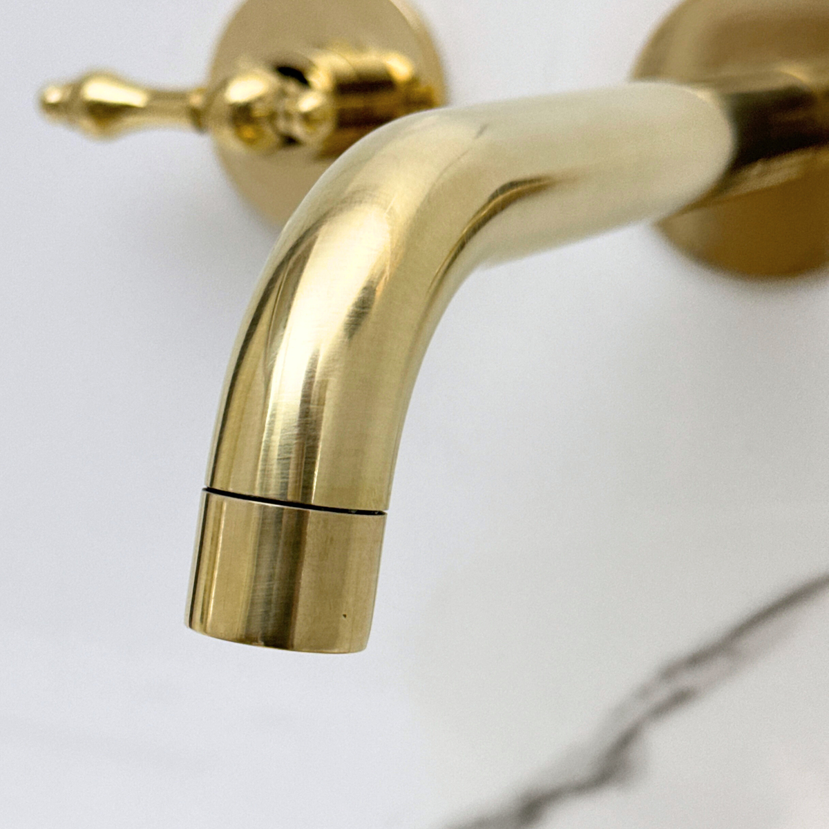 Unlacquered Brass Wall-Mount Faucet with Lever handles, Push-Up Drain & P-trap