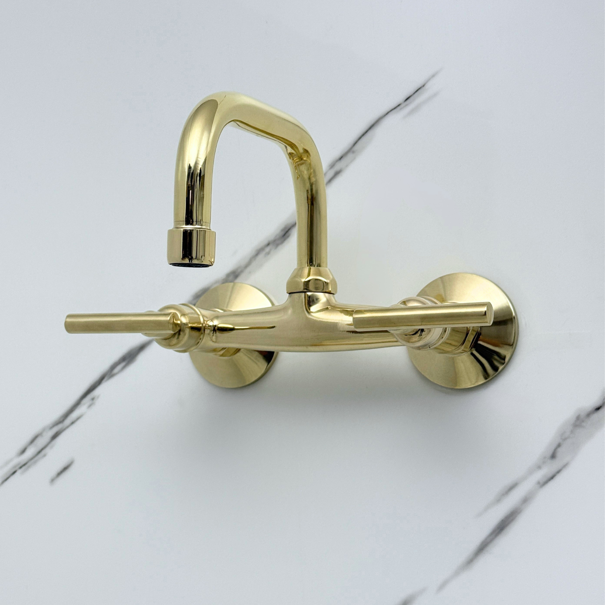Unlacquered Brass Wall-Mount Bathroom Faucet with Lever handles