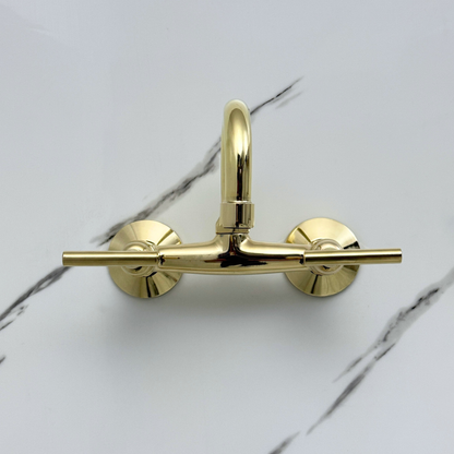 Unlacquered Brass Wall-Mount Bathroom Faucet with Lever handles