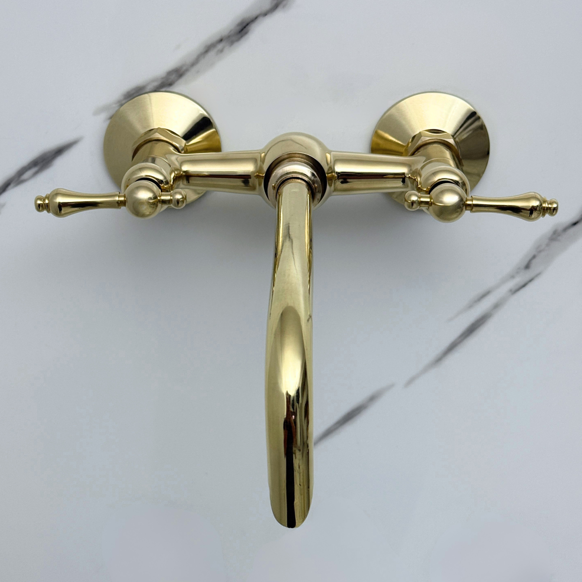 Unlacquered Brass Wall-Mount Bathroom Faucet with Lever handles