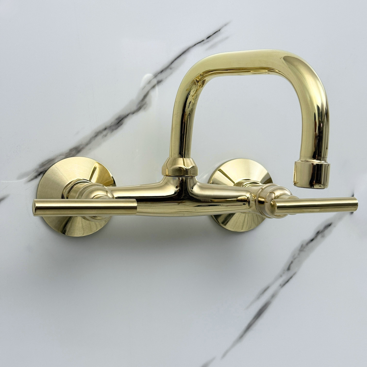 Unlacquered Brass Wall-Mount Bathroom Faucet with Lever handles