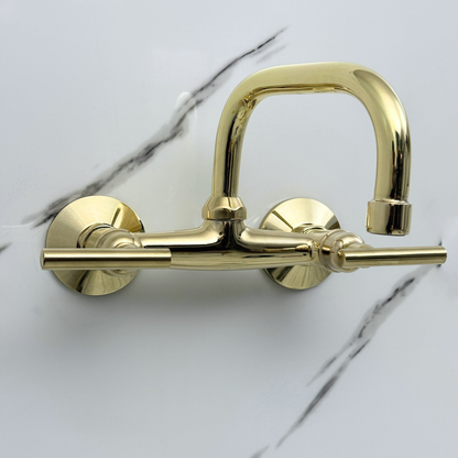 Unlacquered Brass Wall-Mount Bathroom Faucet with Lever handles
