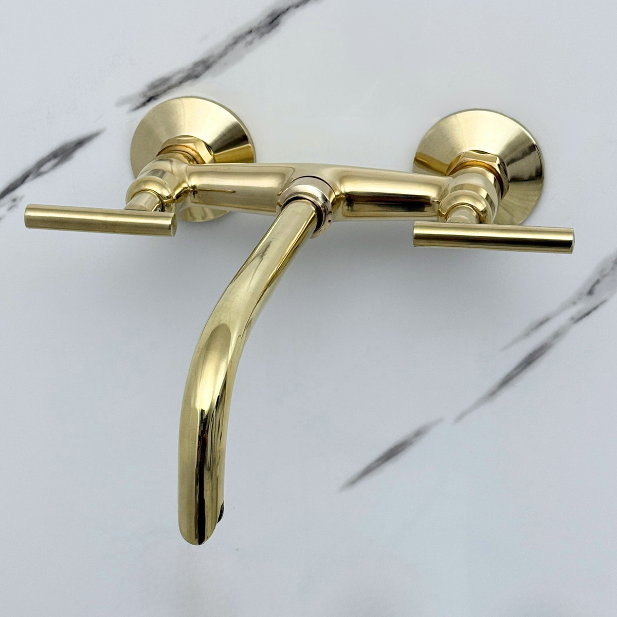 Unlacquered Brass Wall-Mount Bathroom Faucet with Lever handles