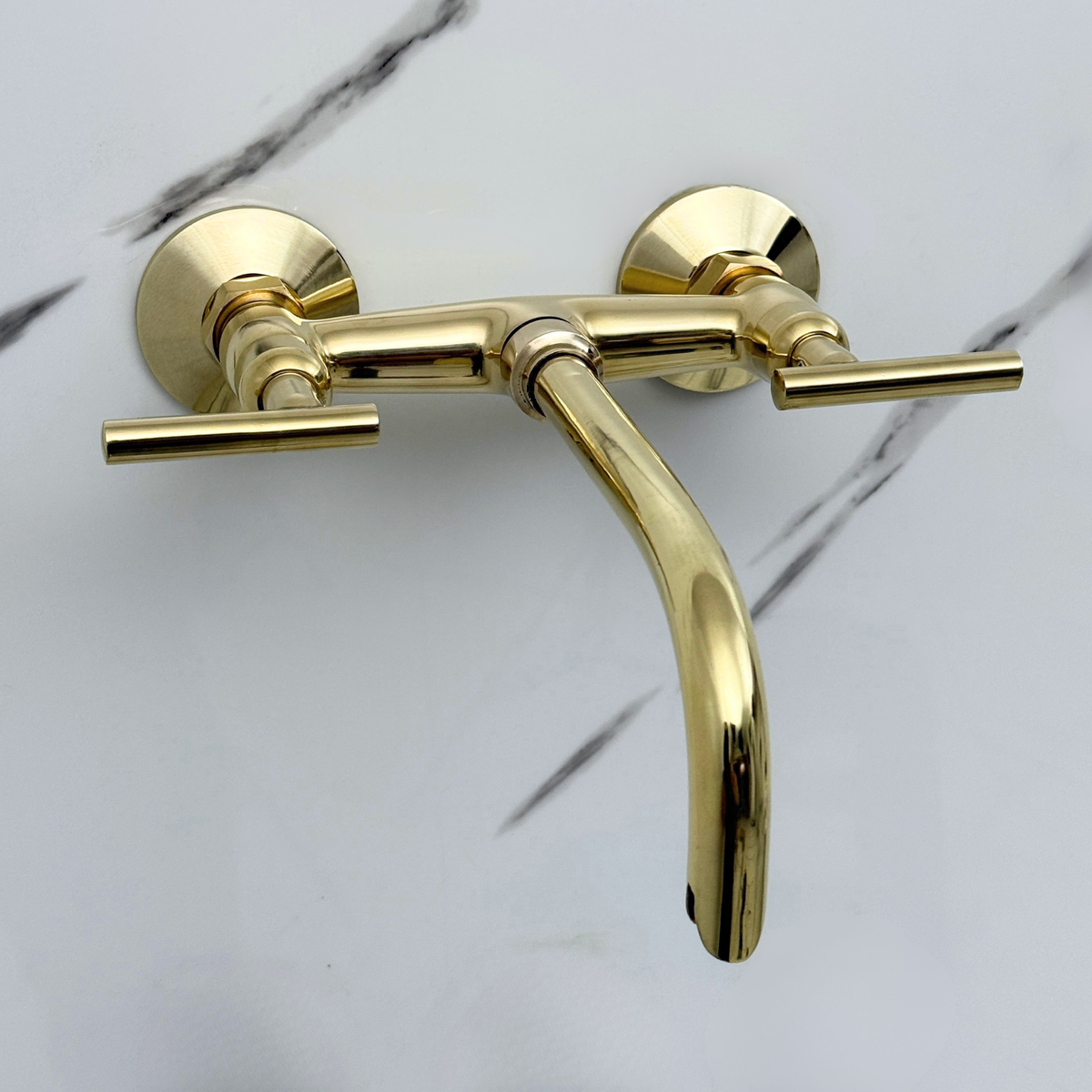 Unlacquered Brass Wall-Mount Bathroom Faucet with Lever handles