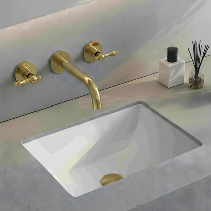 Unlacquered Brass Wall-Mount Faucet with Lever handles, Push-Up Drain & P-trap