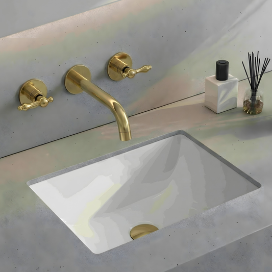 Unlacquered Brass Wall-Mount Faucet with Lever handles, Push-Up Drain & P-trap