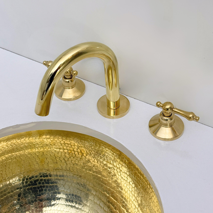 Unlacquered Brass Gooseneck Widespread Bathroom Faucet with Lever Handles – Classic Arc