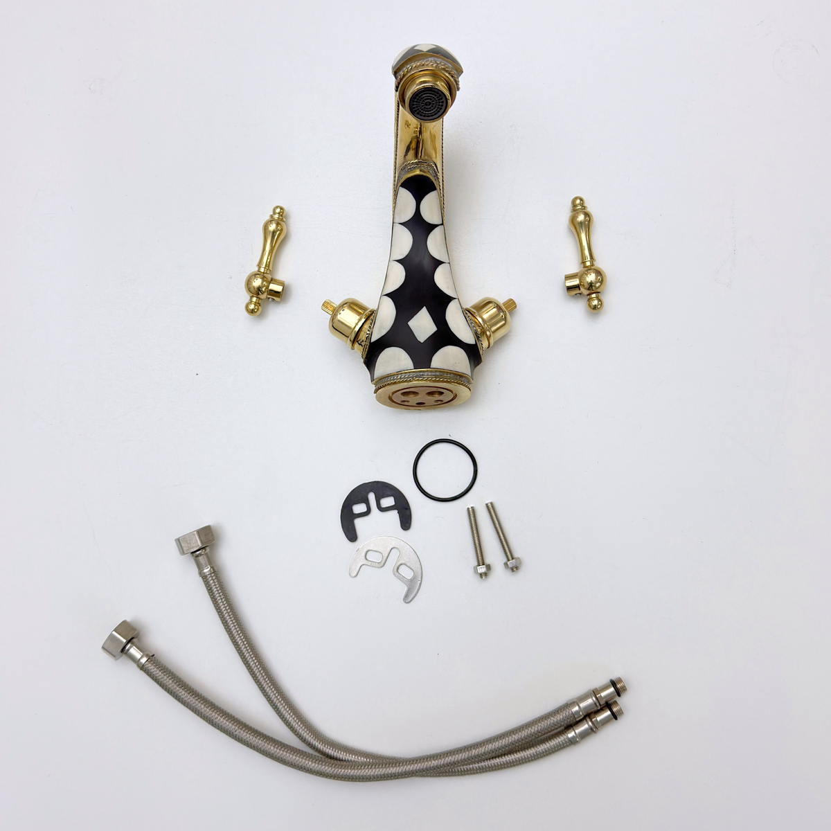 Unlacquered Brass and Resin Single Hole Bathroom Faucet with Lever Handles