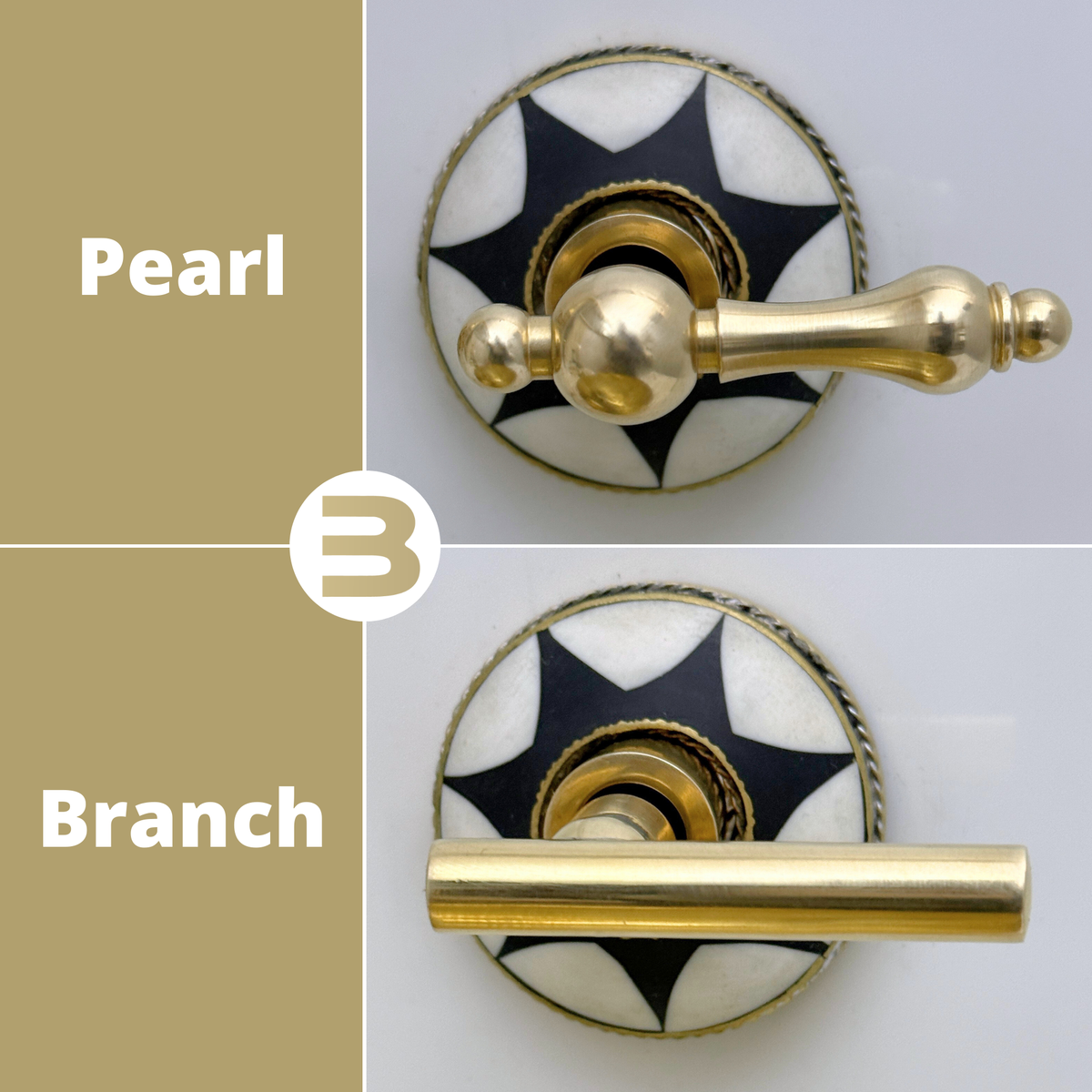 Unlacquered Brass and Resin Wall-Mount Bathroom Faucet with Lever Handles