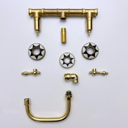 Unlacquered Brass and Resin Wall-Mount Bathroom Faucet with Lever Handles
