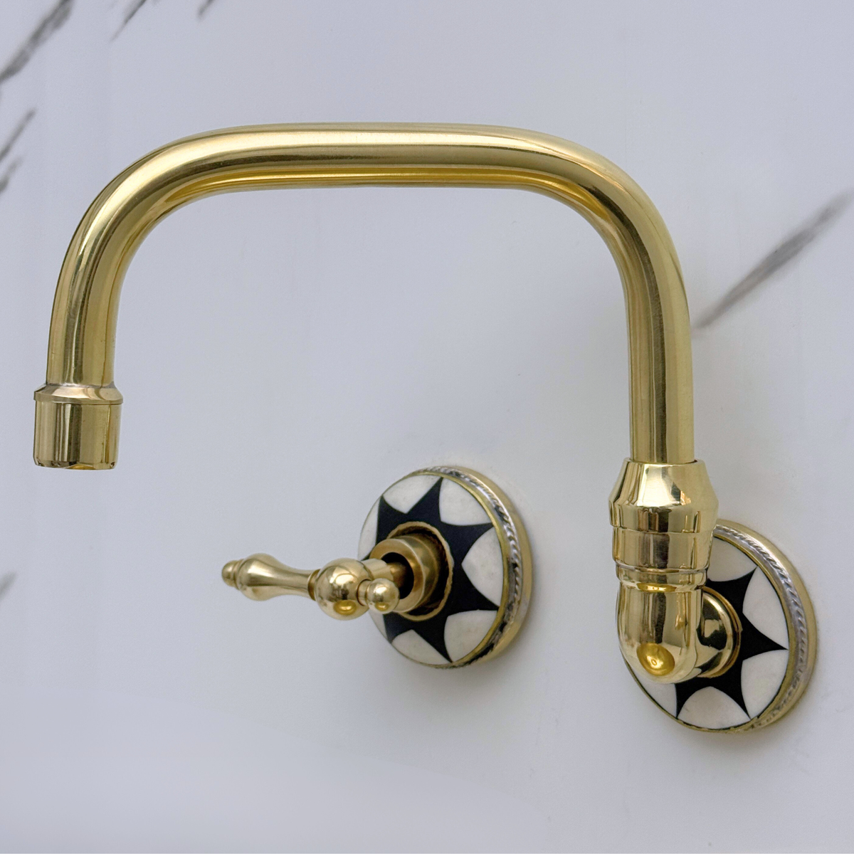 Unlacquered Brass and Resin Wall-Mount Bathroom Faucet with Lever Handles