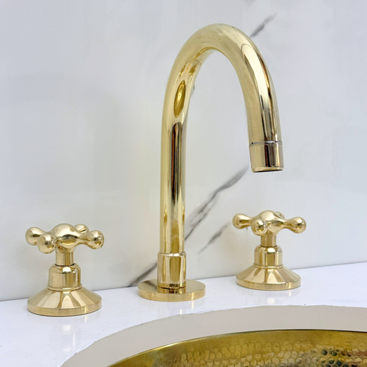 Unlacquered Brass Dome Widespread Bathroom Faucet — Grand Arc