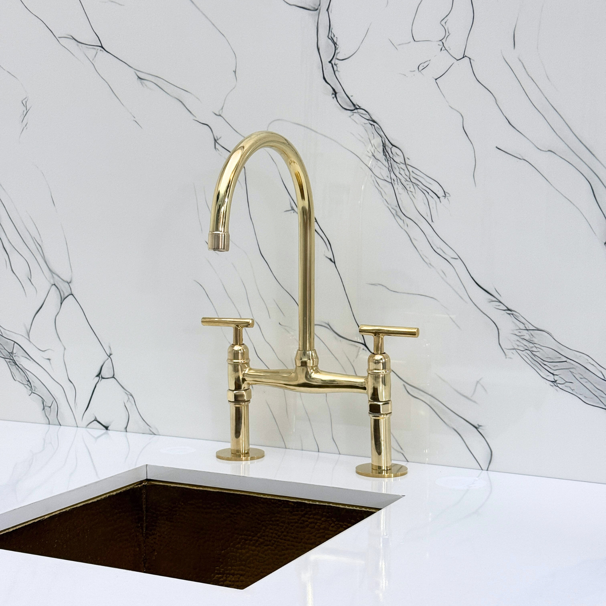 Unlacquered Brass Bridge Faucet with Lever Handles