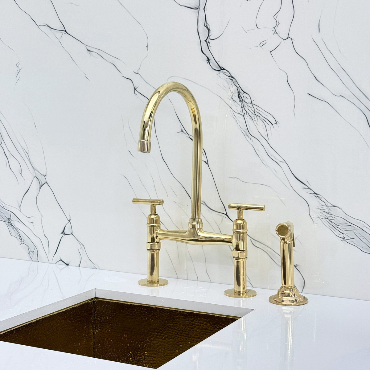 Unlacquered Brass Bridge Faucet with Lever Handles