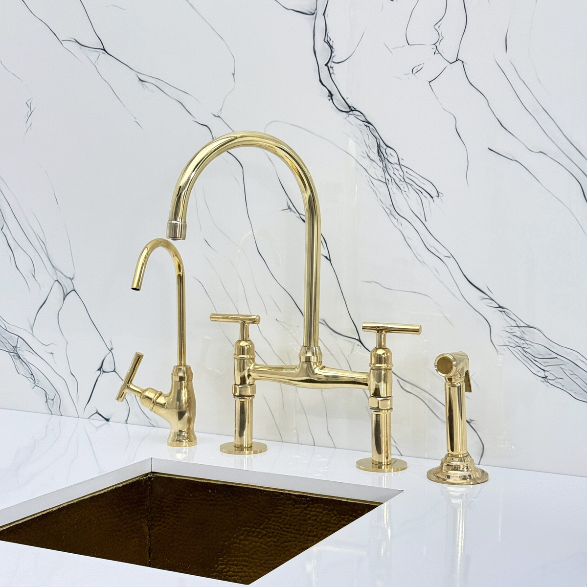 Unlacquered Brass Bridge Faucet with Lever Handles