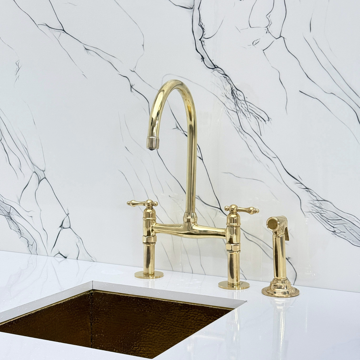 Unlacquered Brass Bridge Faucet with Lever Handles