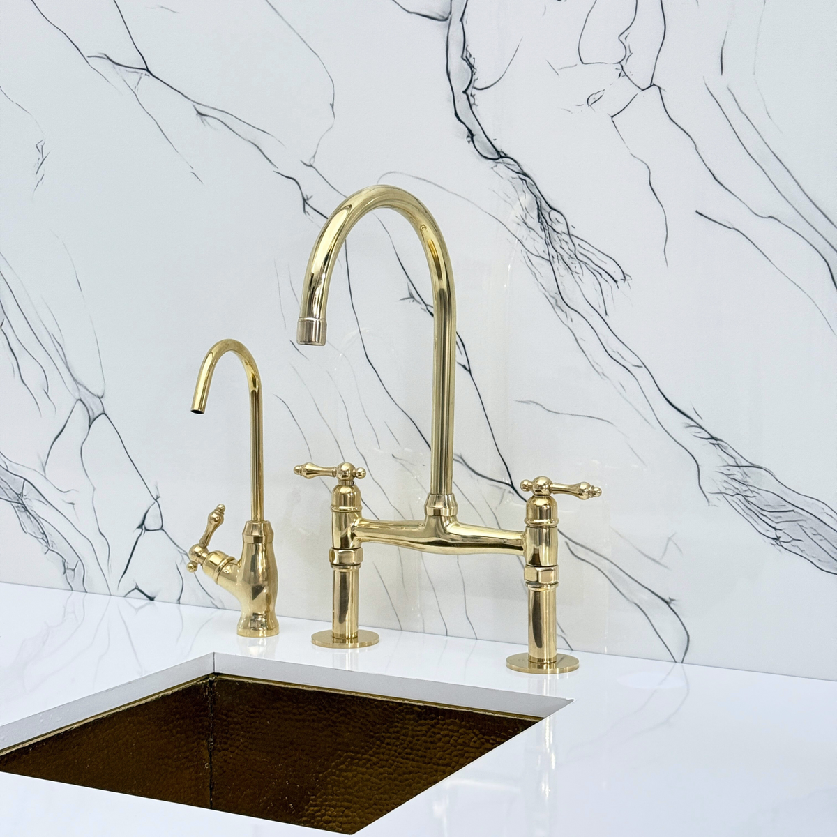 Unlacquered Brass Bridge Faucet with Lever Handles