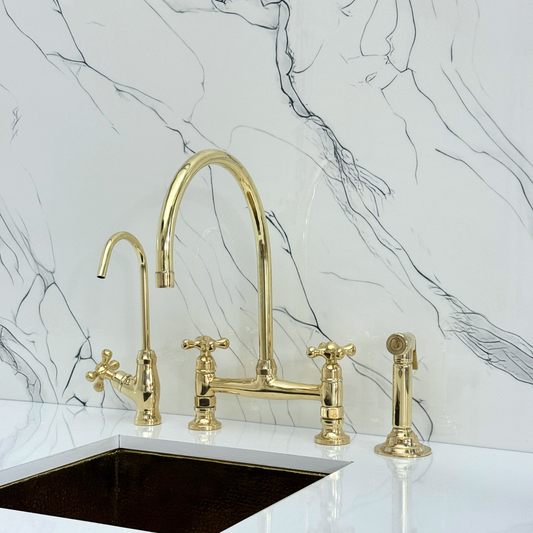 Unlacquered Brass Bridge Faucet with Cross Handles - Finsbury