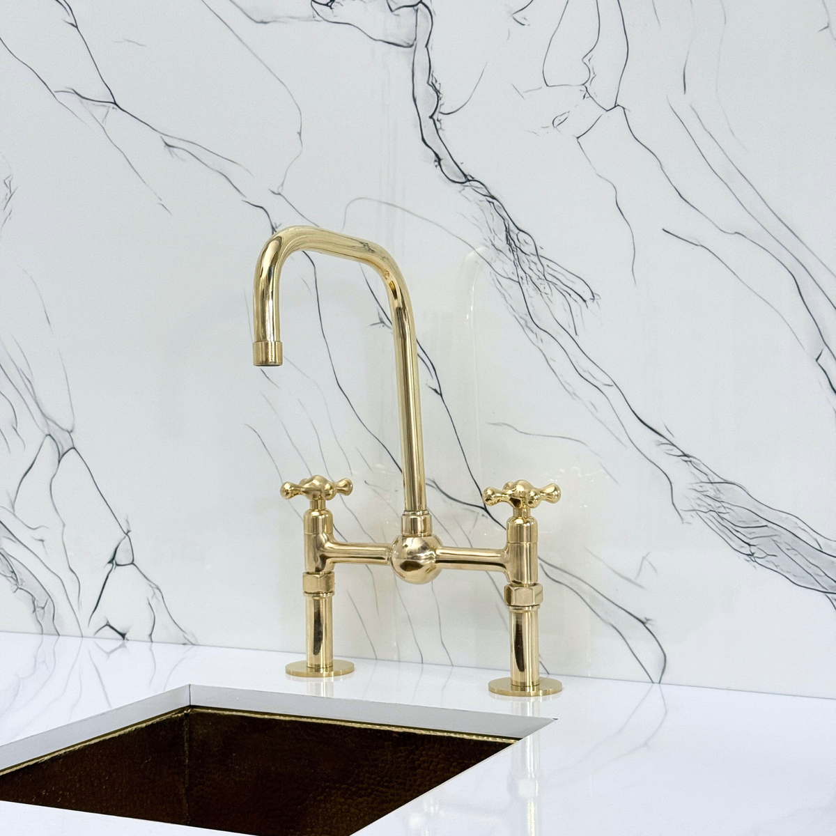Unlacquered Brass Bridge Faucet with Cross Handles