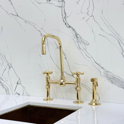 Unlacquered Brass Bridge Faucet with Cross Handles