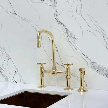 Unlacquered Brass Bridge Faucet with Cross Handles