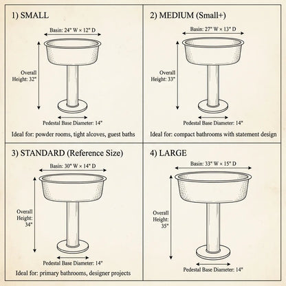 Handmade Hammered Unlacquered Brass Pedestal Sink – Wall-Mounted Vintage Bathroom Basin