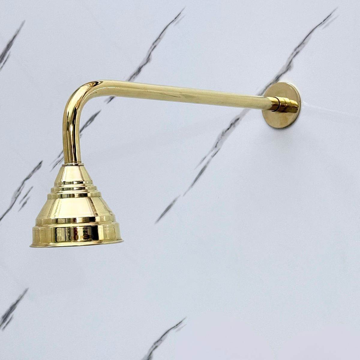 Unlacquered Brass Round Rain Shower Head with Straight Arm