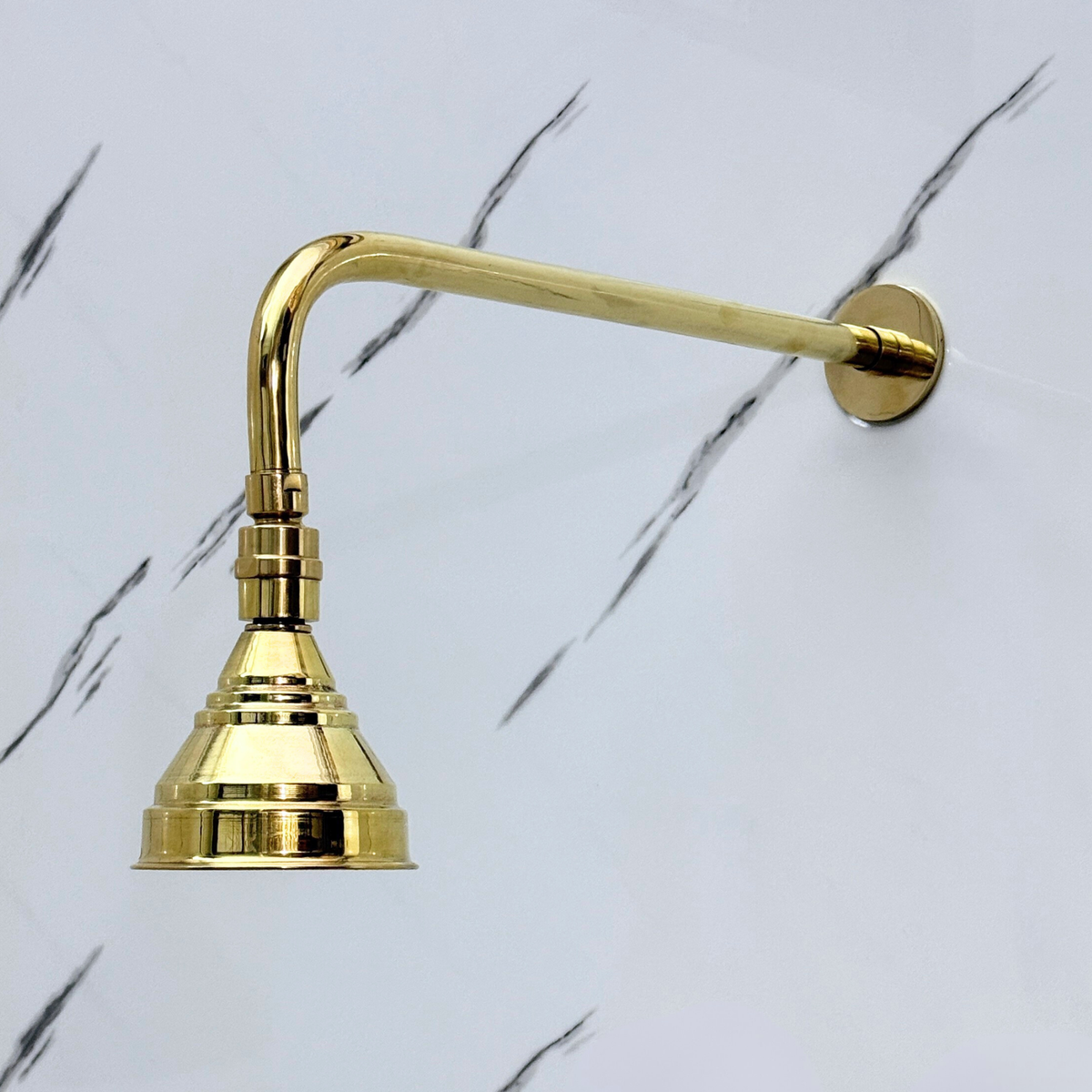 Unlacquered Brass Round Rain Shower Head with Straight Arm