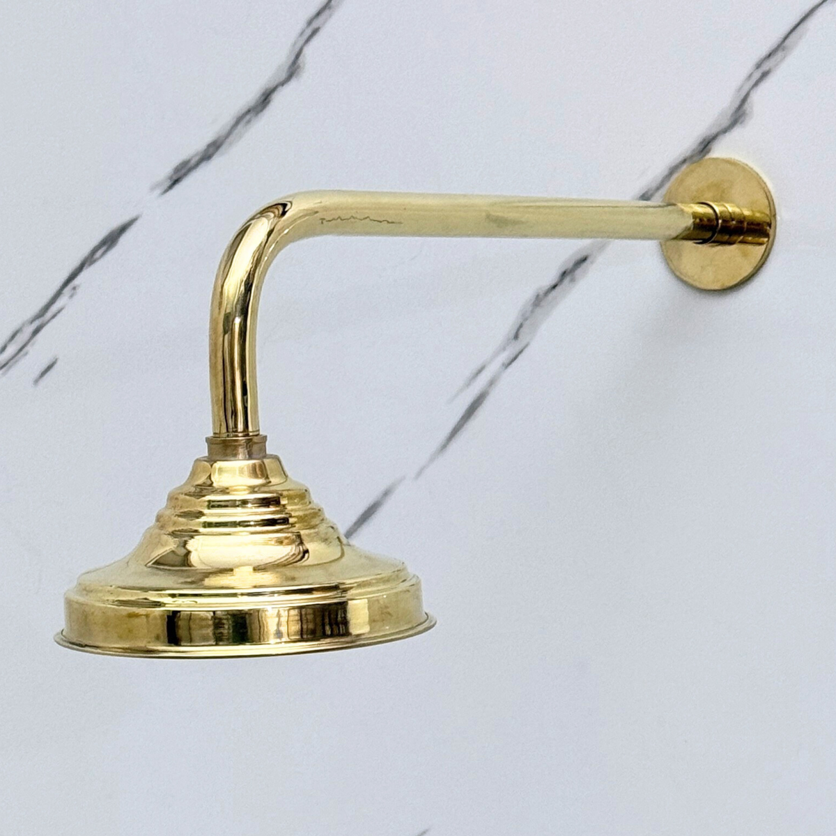 Unlacquered Brass Round Rain Shower Head with Straight Arm