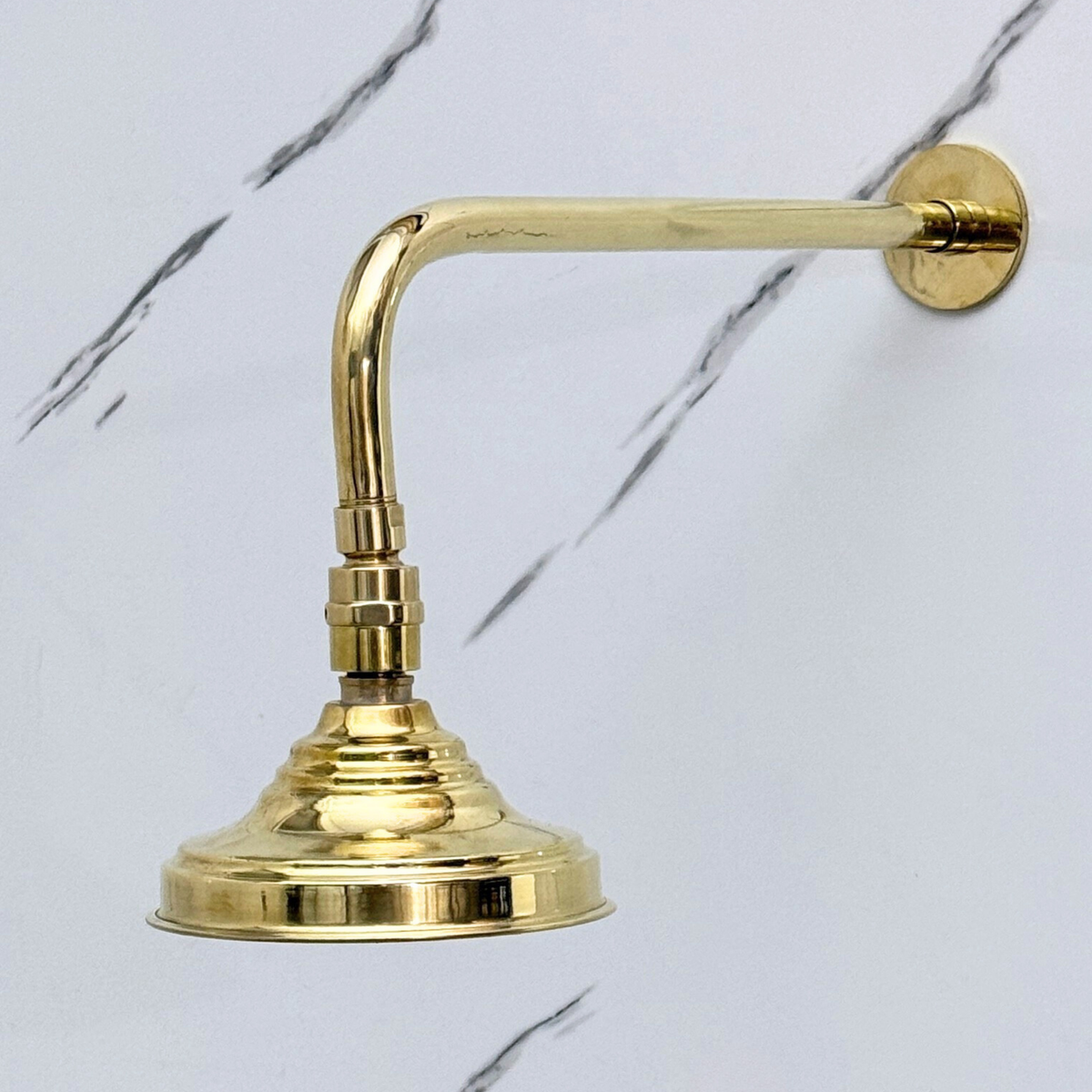 Unlacquered Brass Round Rain Shower Head with Straight Arm
