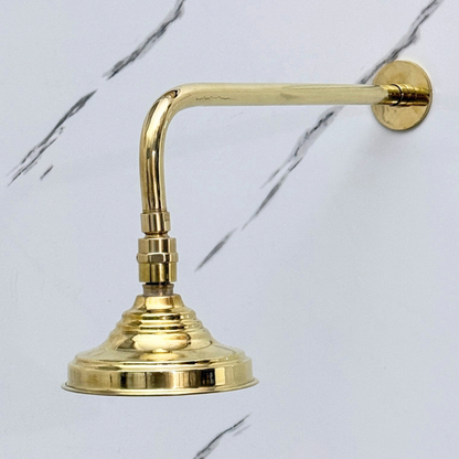 Unlacquered Brass Round Rain Shower Head with Straight Arm