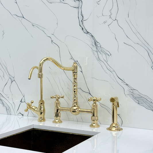 Unlacquered Brass Bridge Faucet with Cross Handles