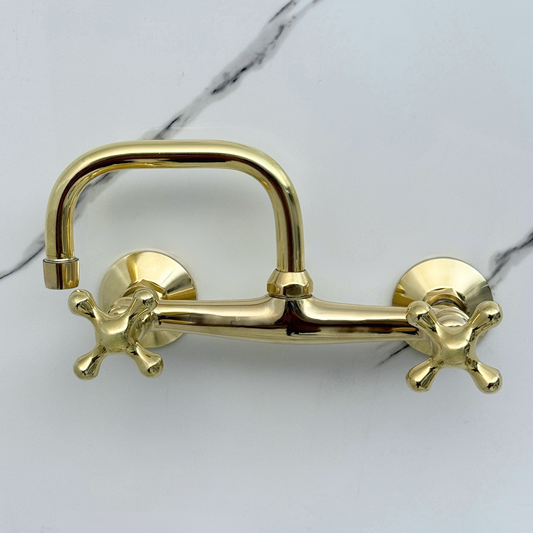Unlacquered Brass Wall-Mount Bathroom Faucet