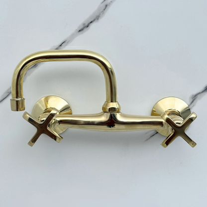 Unlacquered Brass Wall-Mount Bathroom Faucet