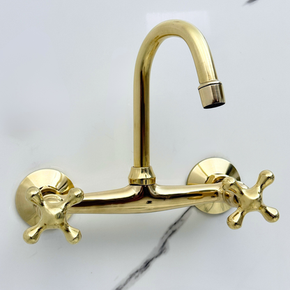 Unlacquered Brass Wall-Mount Bathroom Faucet