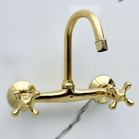 Unlacquered Brass Wall-Mount Bathroom Faucet