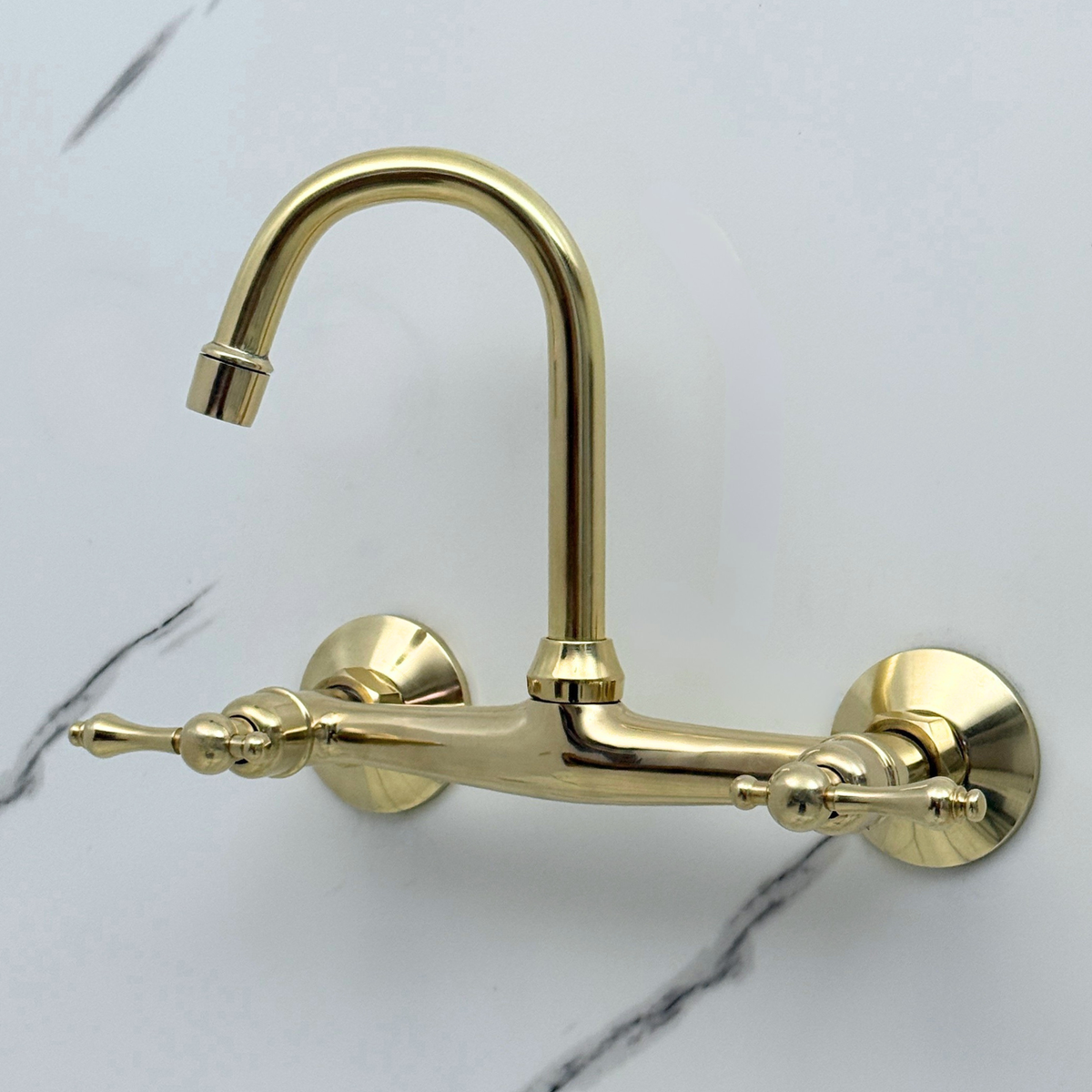 Unlacquered Brass Wall-Mount Bathroom Faucet