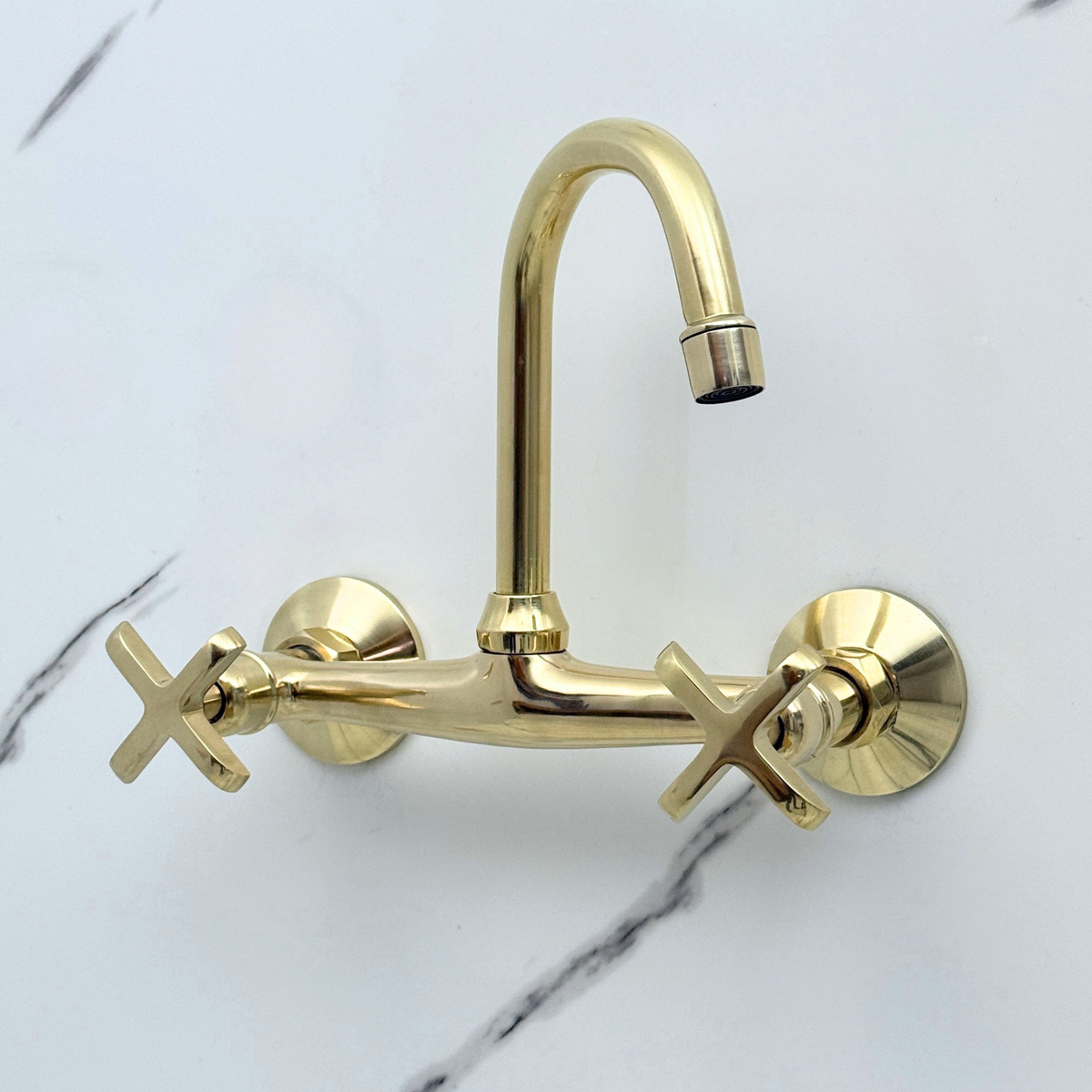 Unlacquered Brass Wall-Mount Bathroom Faucet