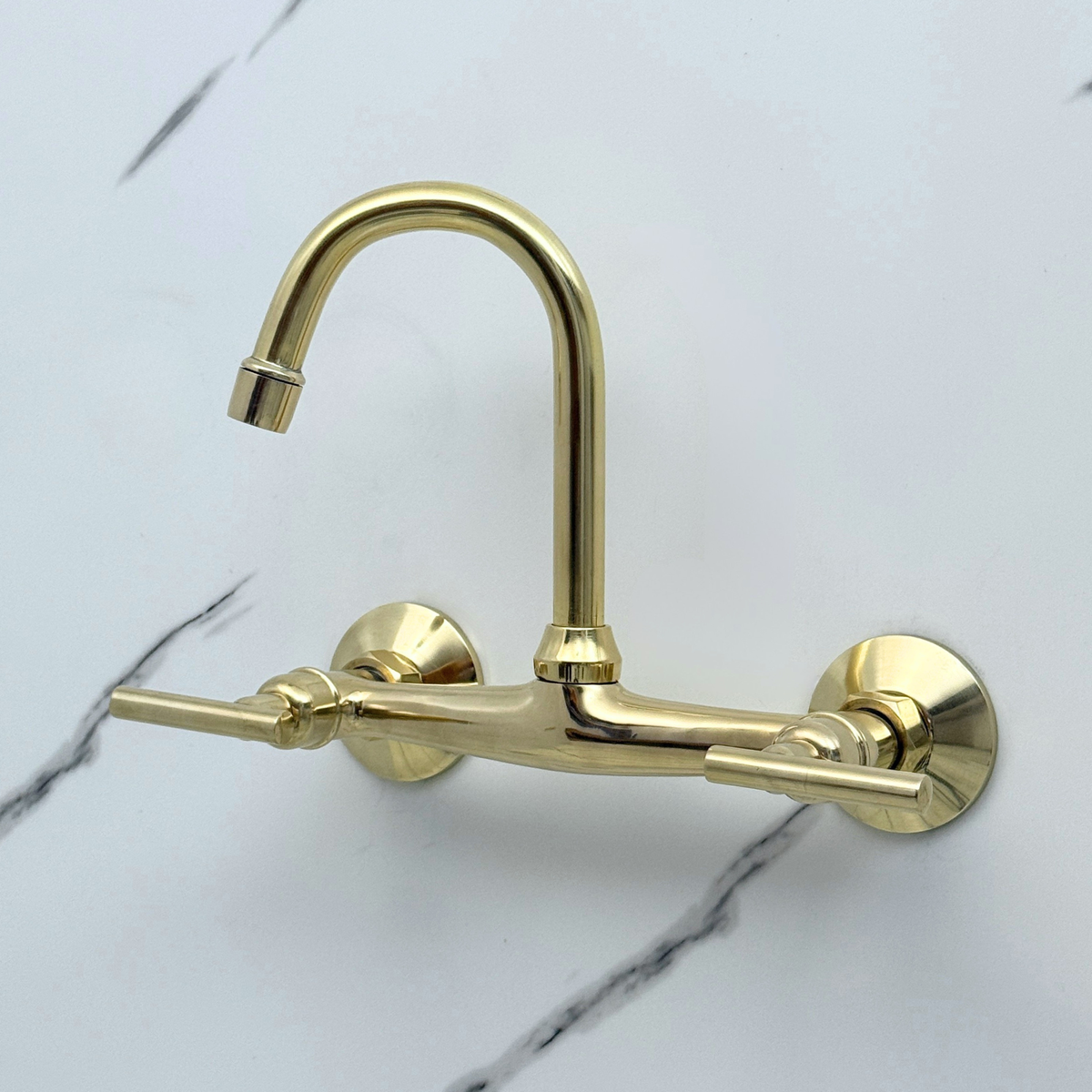 Unlacquered Brass Wall-Mount Bathroom Faucet