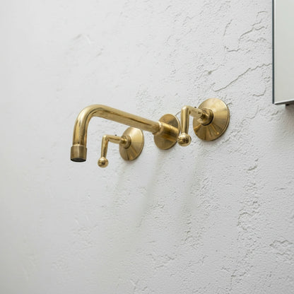 Unlacquered Brass 3-Hole Wall Mounted Bathroom Sink Faucet