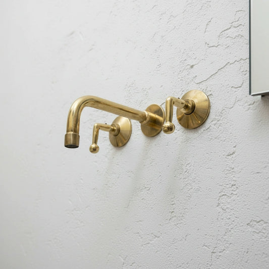 Unlacquered Brass 3-Hole Wall Mounted Bathroom Sink Faucet