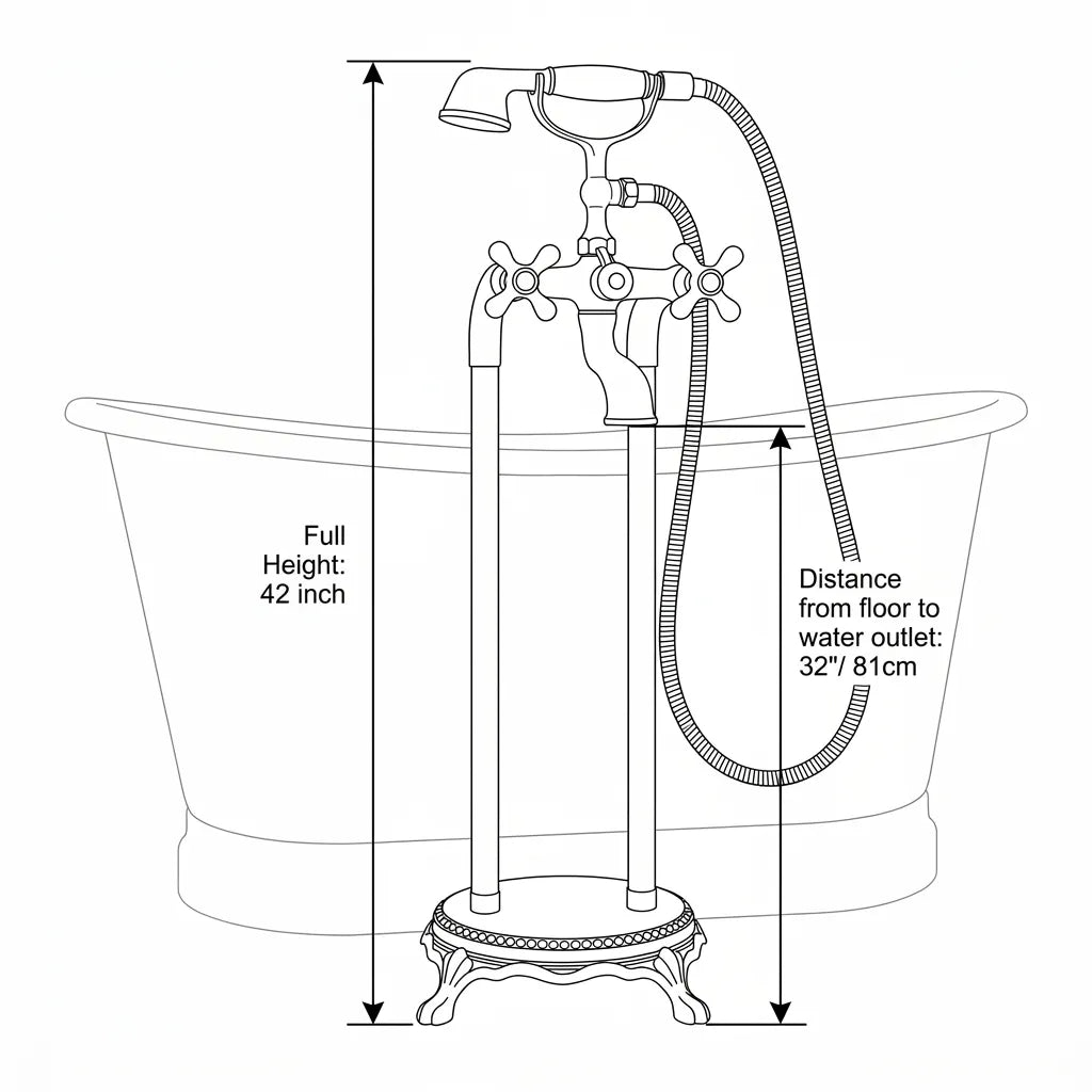 Luxury Unlacquered Brass Tub Filler – Floor Standing Bathtub Faucet Set