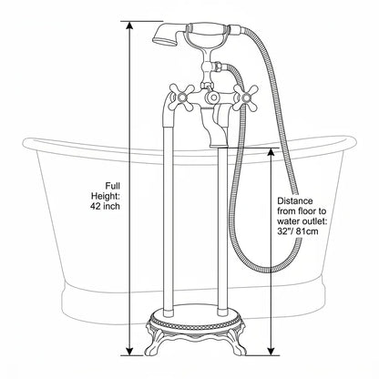Luxury Unlacquered Brass Tub Filler – Floor Standing Bathtub Faucet Set